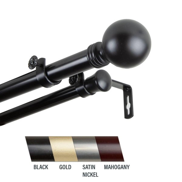 Central Design Globus 1 in. Double Curtain Rod, 160-240 in. - Black CE437002